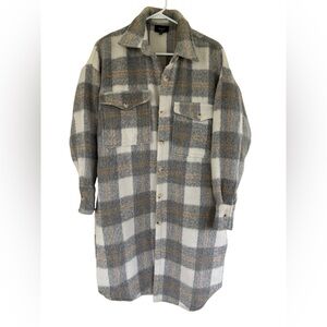 Vici‎ Women's Oversize Wool Blend Check Button Front Collar Jacket Size S/M